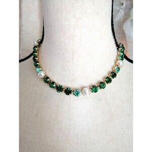 J.Crew Factory Crystal & Pearl Statement Necklace Green CE857 NWT
